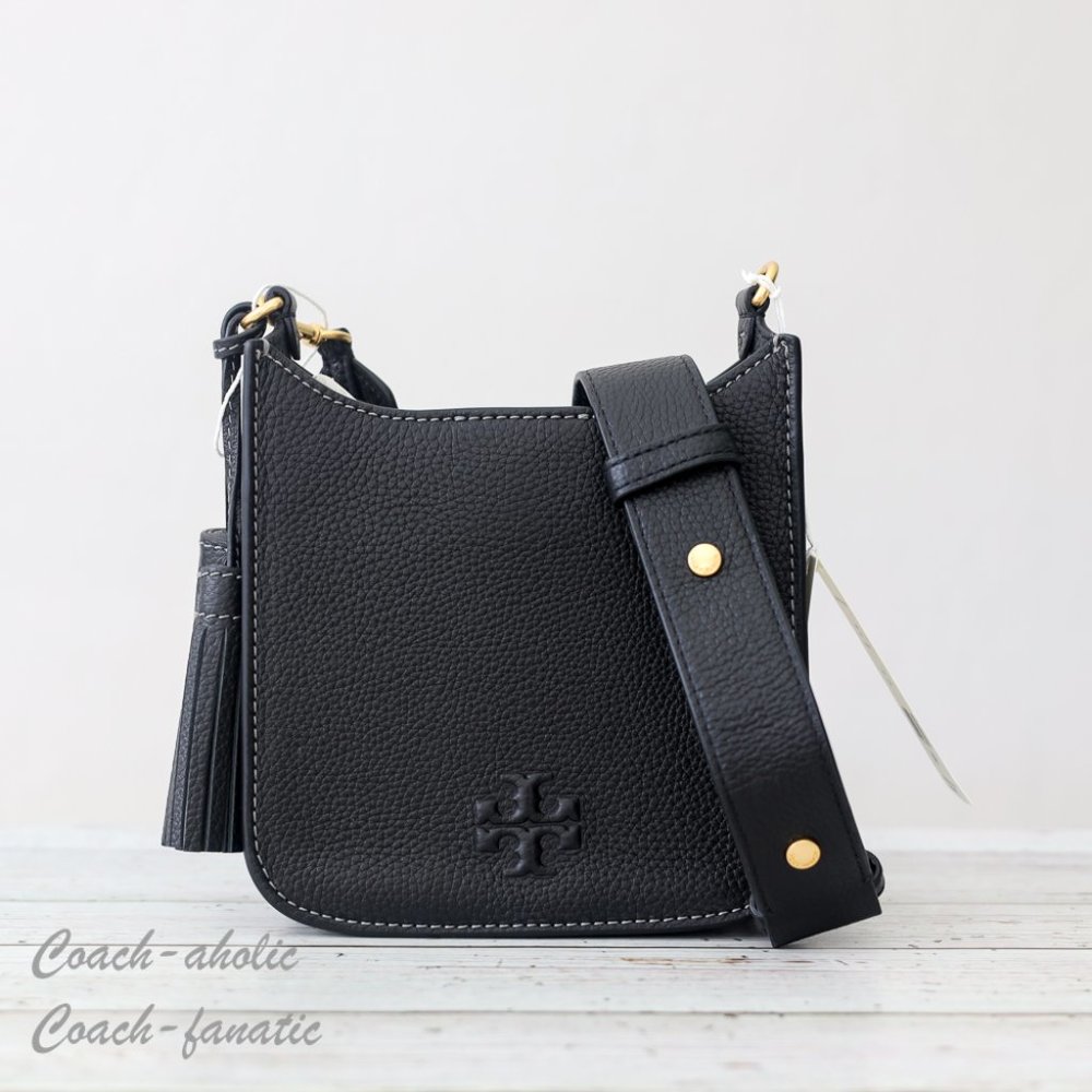 NWT Tory Burch Thea Web Mini Shoulder Bag Leather Crossbody in Black